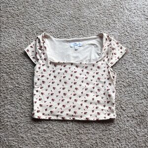 Urban Outfitters Cream Fitted Floral Crop Top